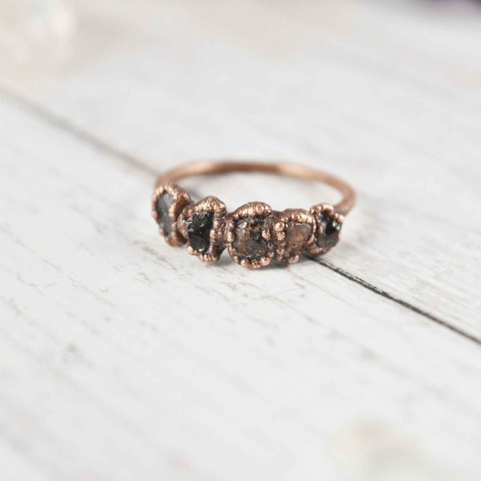 Size 7 Raw Garnet Ring, Natural Stone Crystal, Antique Copper, Boho Jewelry