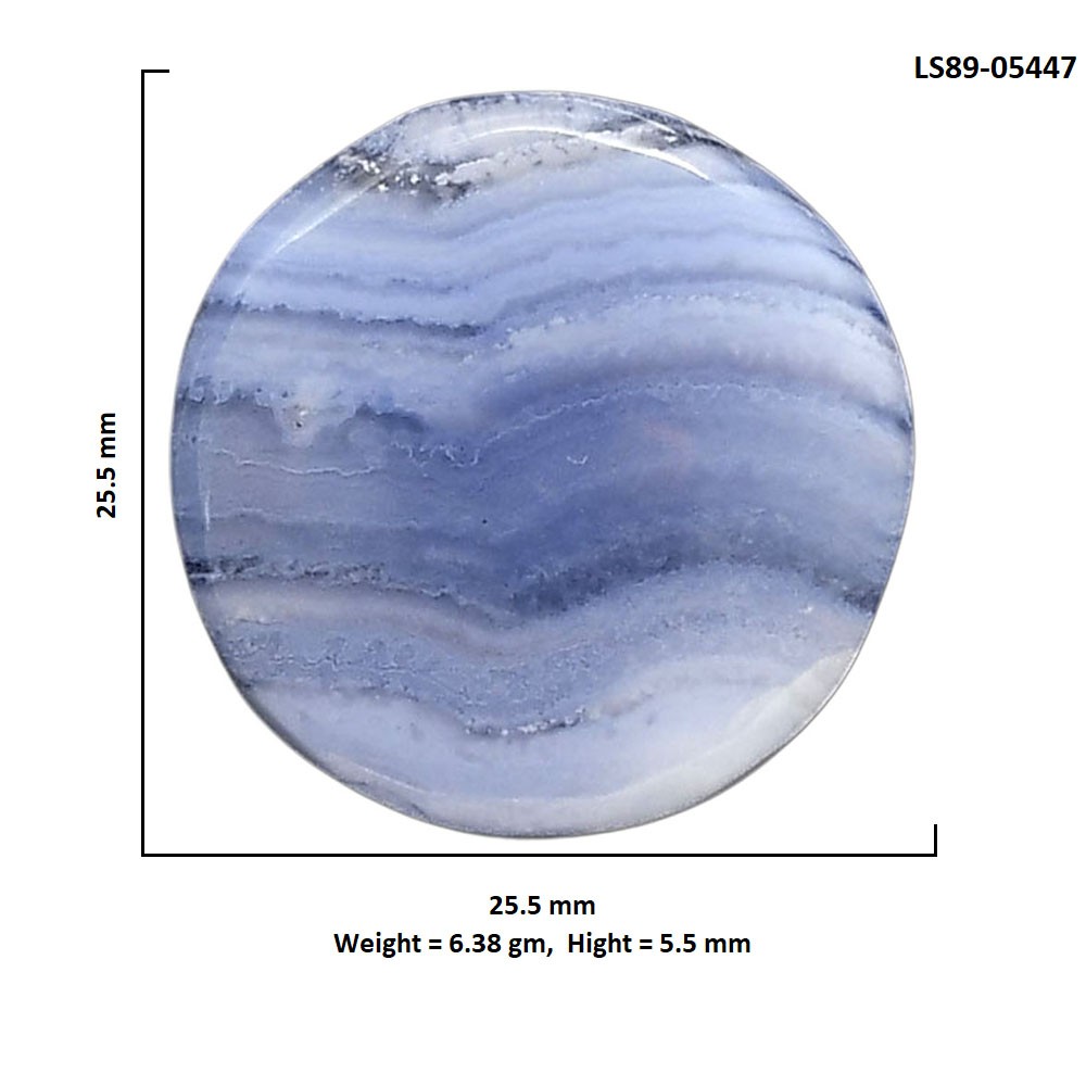 Natural Blue Lace Agate 25.5×25.5×5.5mm Round Shape Polished Gemstone LS89-05447