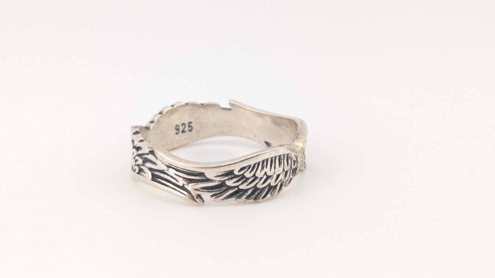 Vintage Sterling Silver Ring Angel Wings Biker Feather Band Size 7.5-7.75