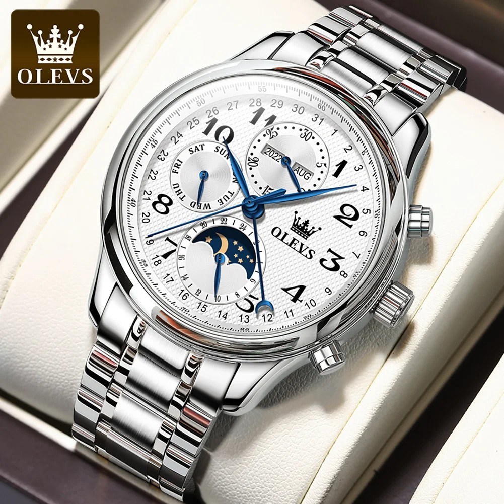 Automatic Mechanical Watch Waterproof Luxury Moon Phase Date Men’s Men Strap