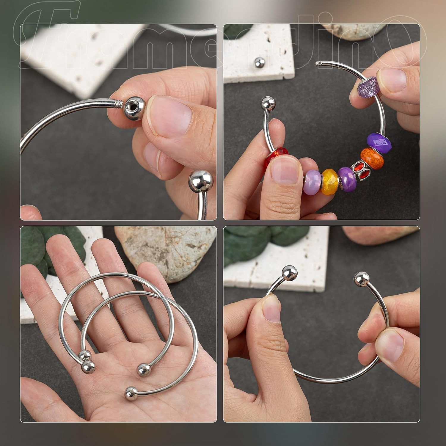 Framendino, Ball Opening Adjustable Wire Blank Beadable Bracelet Expandable Cuff
