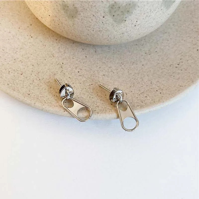 Design Zipper Head Stud Earrings for Women Men Hollow Out