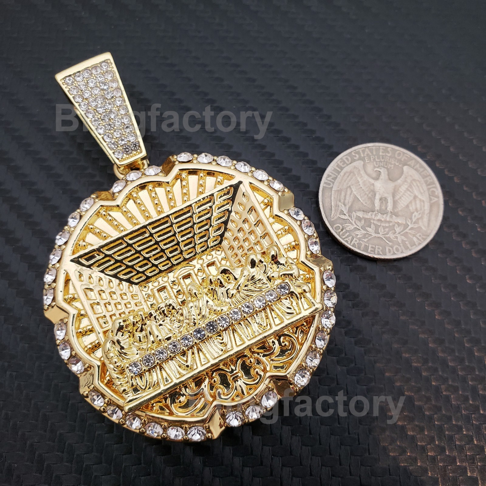 HIP HOP ICED CUBIC ZIRCONIA GOLD PLATED ALLOY LARGE LAST SUPPER CHARM PENDANT