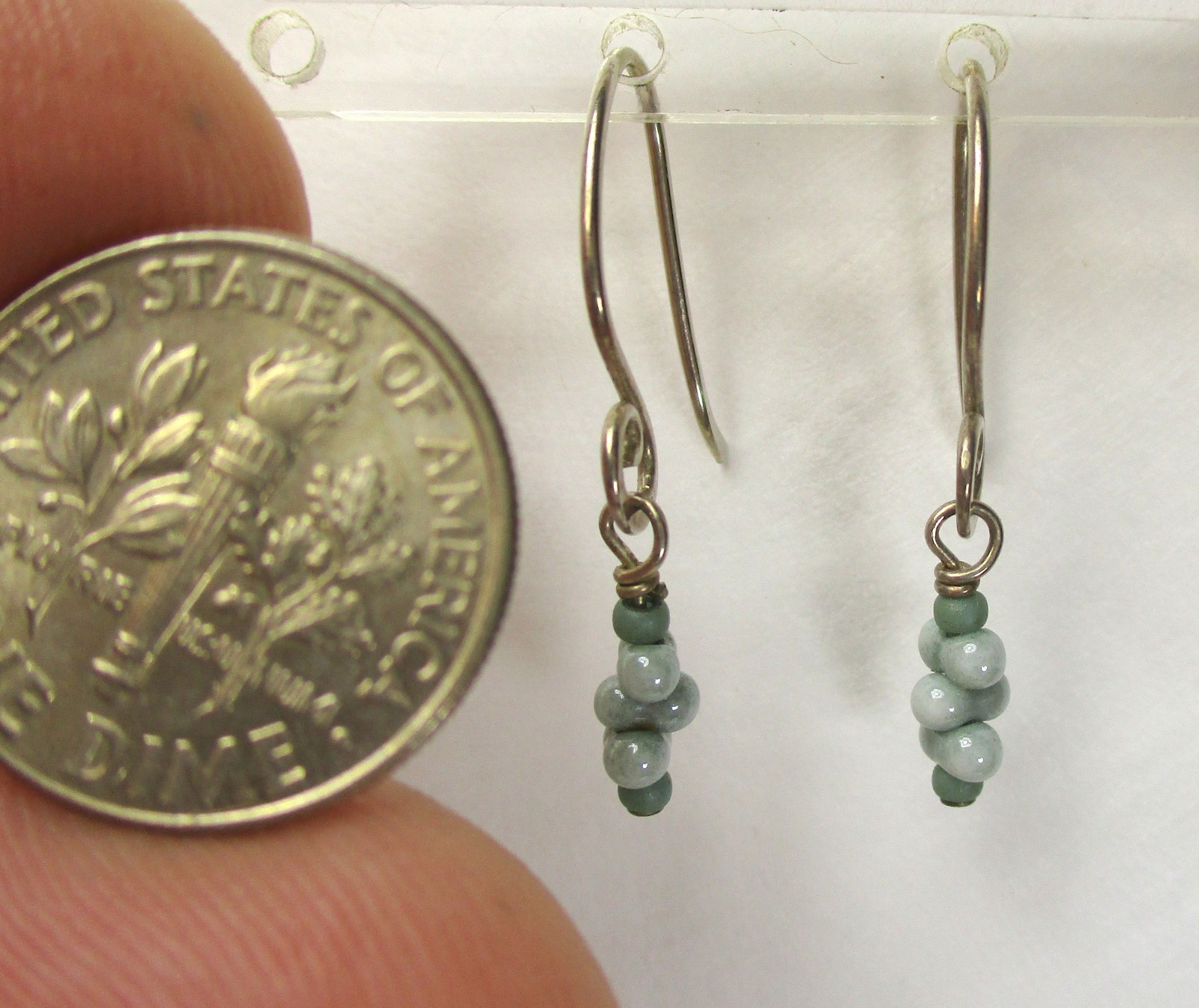 Earrings Sterling Silver Green Beads Handmade 925 Ear Wires