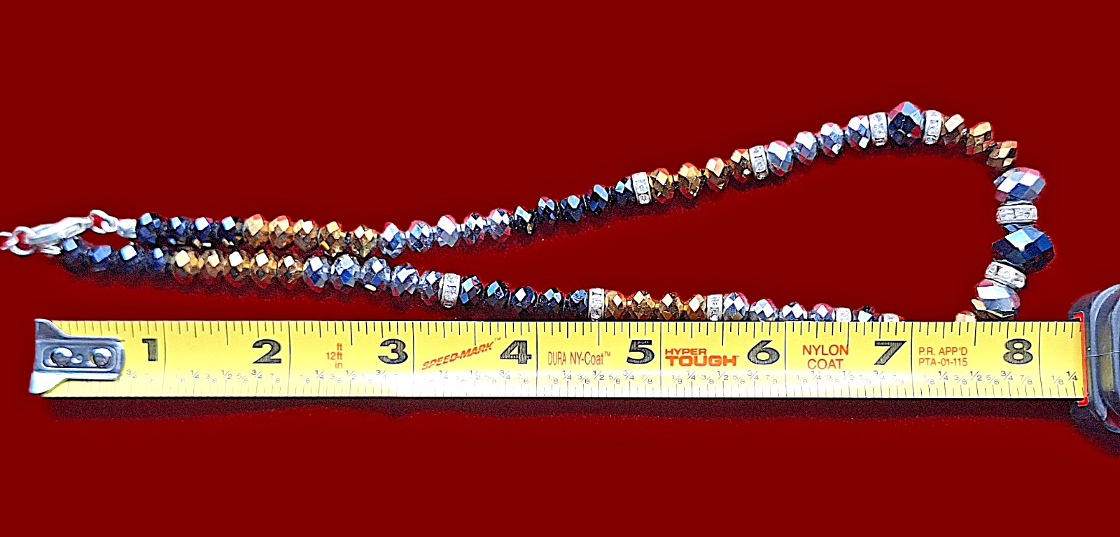 Vtg Gold Silver Black Faceted Glass Beads & Crystal Accents 21″ Choker Necklace