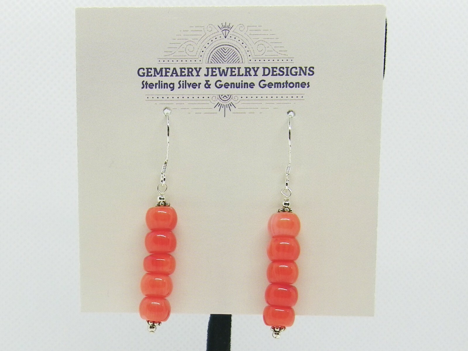 Sterling Silver Natural ORANGE CORAL Heishi Dangle Earrings #5255…Handmade USA