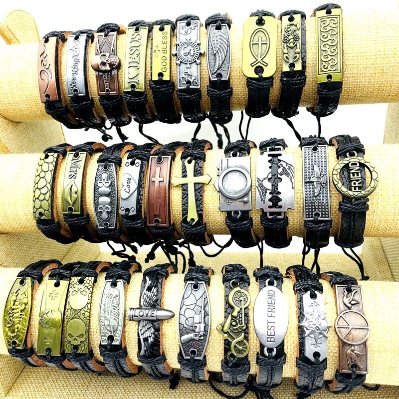 30pcs Cuff Bracelets Copper Alloy Leather Handmade Fashion Jewelry Wholesale
