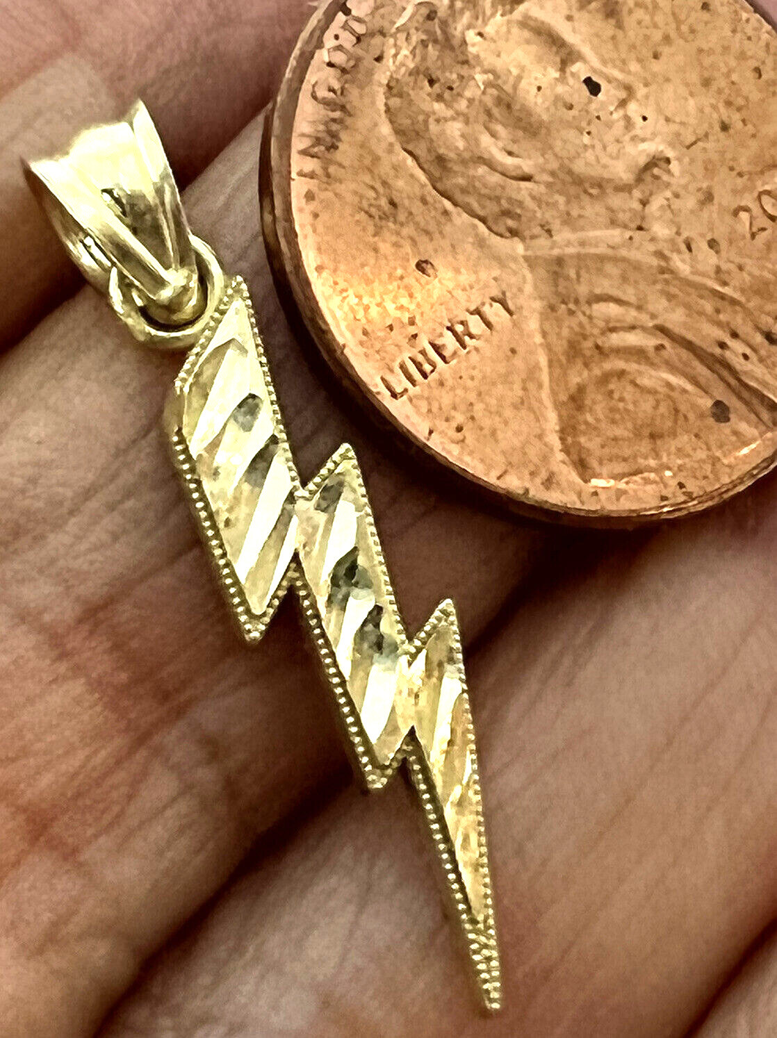GOLd Thunder Lightning Bolt pendant 10K Solid Charm necklac gift him her 1.05”