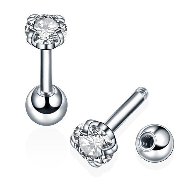 Unisex Surgical Steel Ball Back Screw Stud Earrings Prong Set CZ Inlaid 4MM PE30