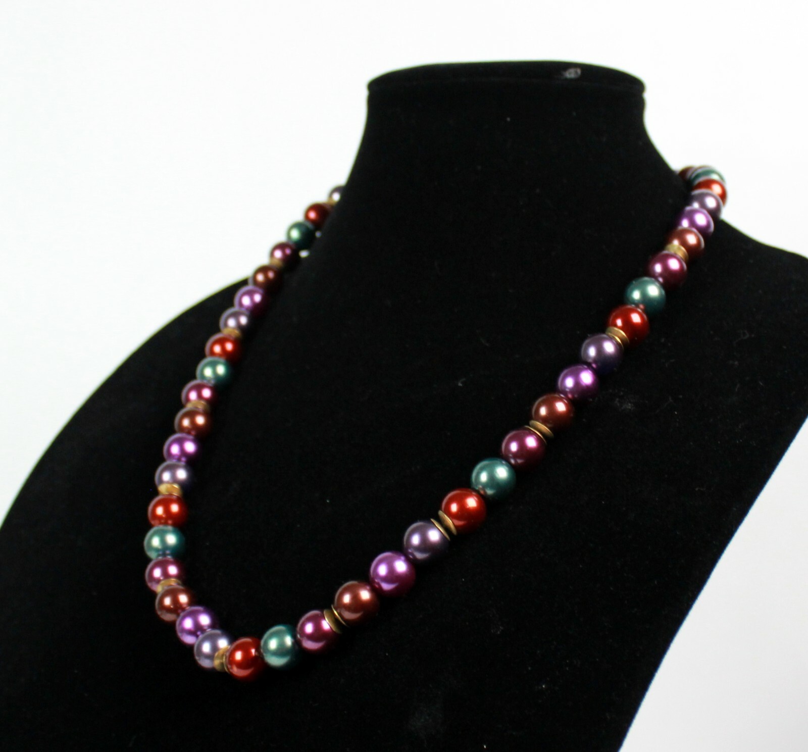 Vintage Multi Color Bead Strand String Necklace Purple Green Mauve