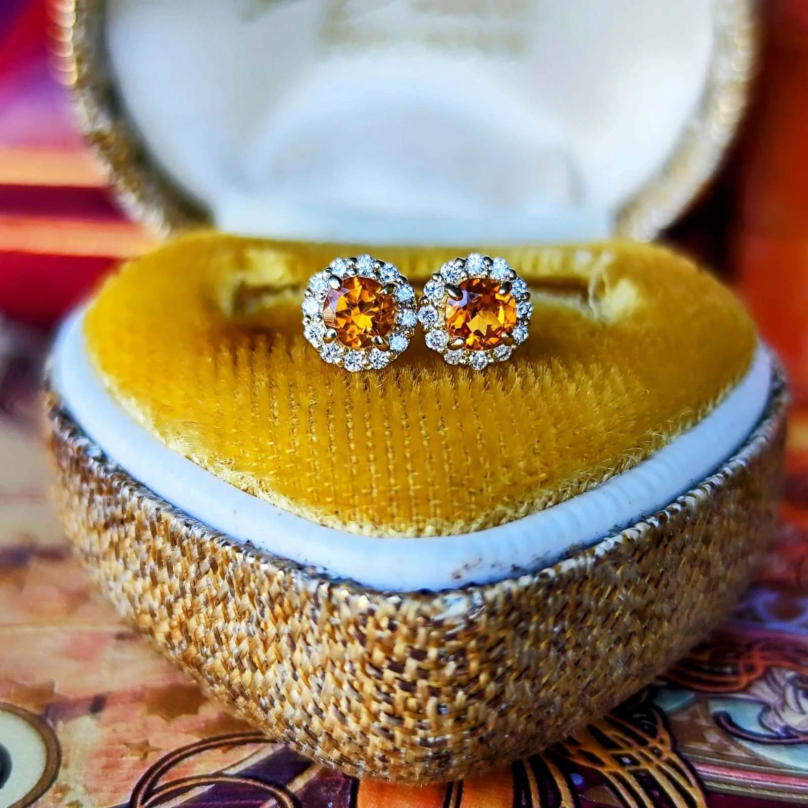 Natural Spessartine (Mandarin) Garnet Diamond 18K Gold Ring 【Made in Japan】