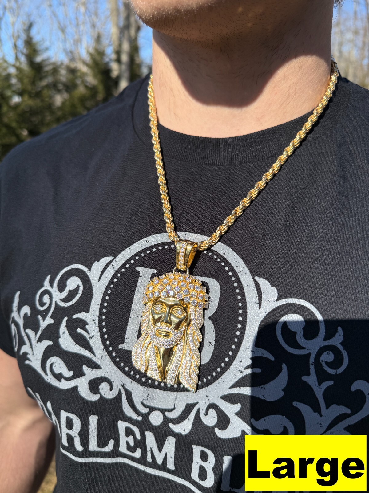 Real MOISSANITE Kufi Jesus Piece Biggie Smalls Tito Pendant 14k Gold Over Silver