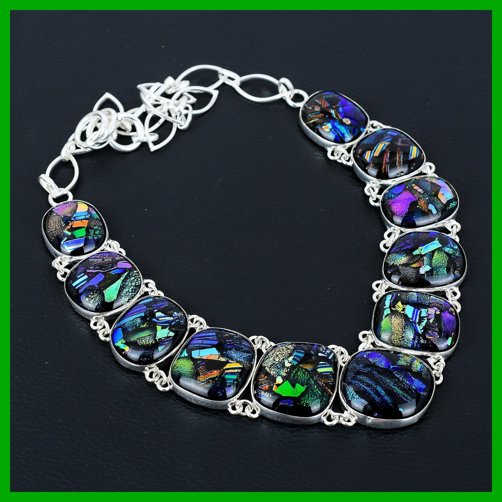 American Dichroic Glass Gemstone 925 Sterling Silver Chain Boho Necklace Jewelry