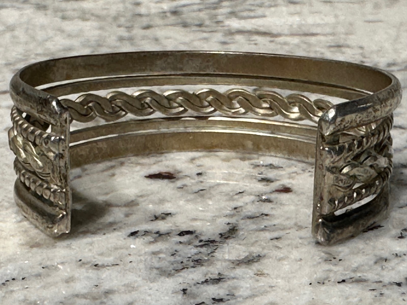 STERLING SILVER Vintage Rope Cuff Bracelet 1.2 oz 34 grams Marked 925 Mexico