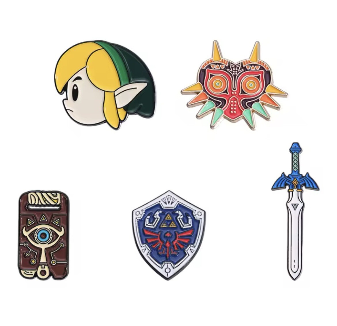 Zelda Pin 5pc Set Master Sword Hylian Shield Zelda Sheikah Slate Majoras Mask