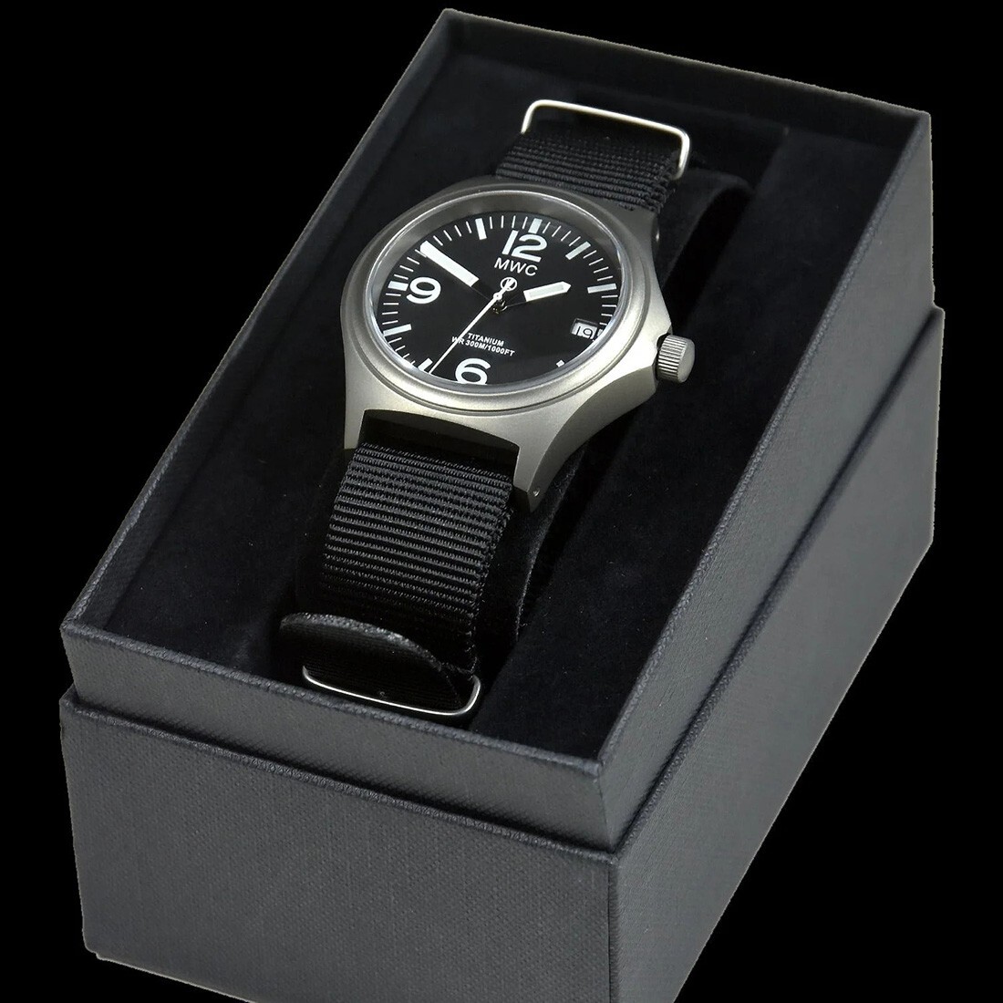 MWC Combat Elite Titanium Quartz Swiss Black Fabric Military Date Men’s Watch