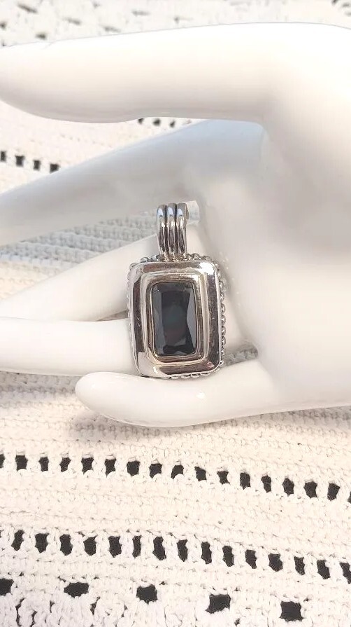 Black Faceted Glass and Silver Tone Pendant