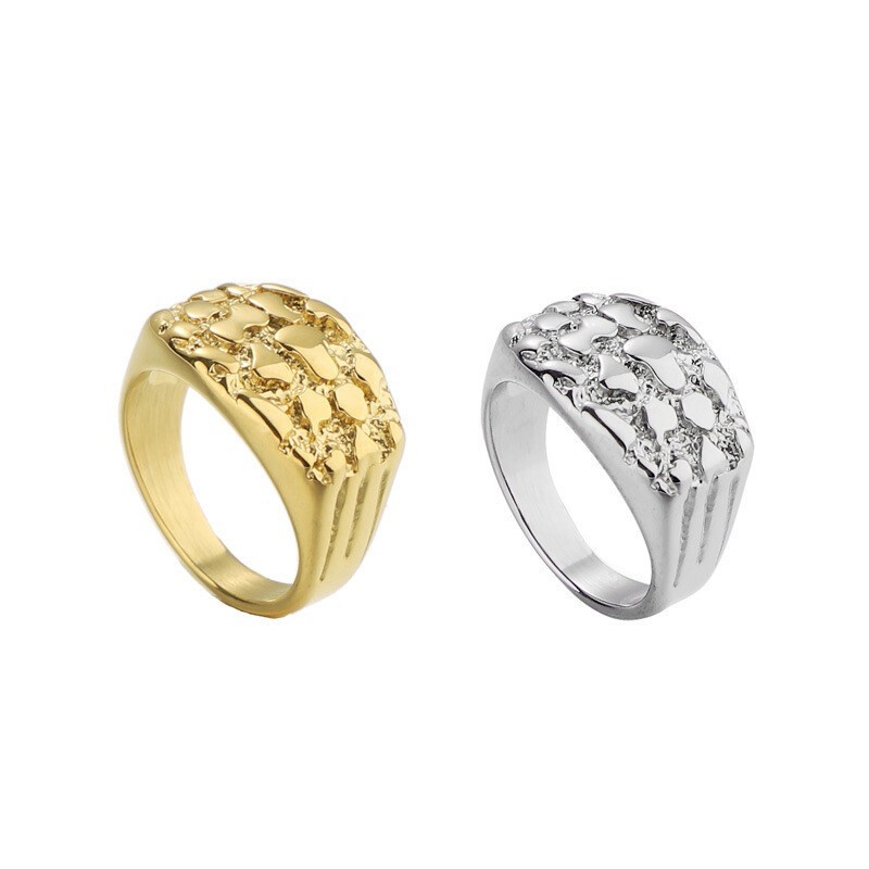 Men’s Stainless Steel Heavy Nugget Ring Plain Heavy Pinky Hip Hop Plated Gold
