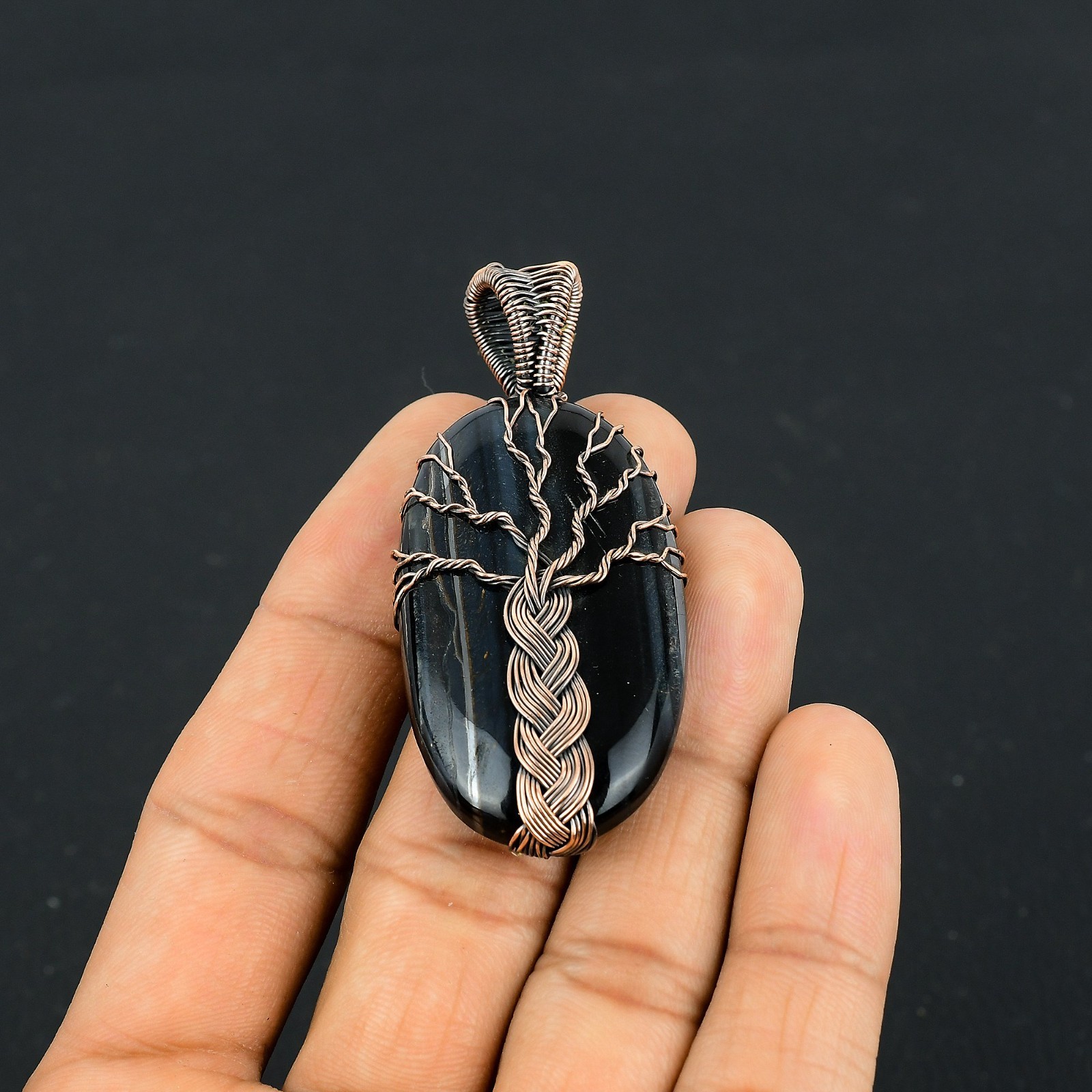 Neon Blue Apatite Handmade Gemstones Copper Wire Wrap Tree of Life Pendant