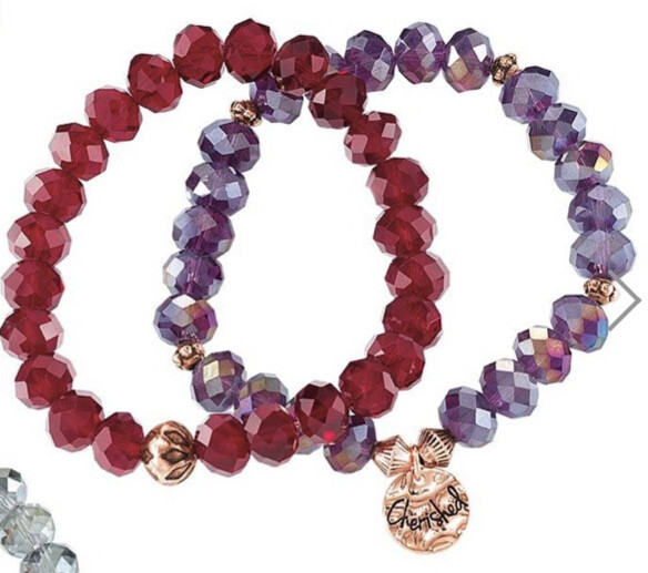 Stretch Bracelets Cherished 2 In Red And Purple W/ Rose Gold Accents New In Box