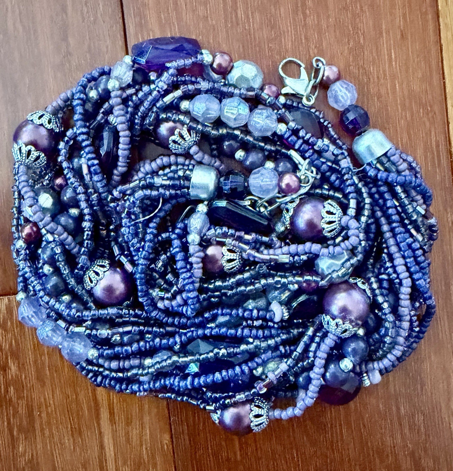Vintage Amethyst Multi-Strand Glass Beaded Statement Necklace