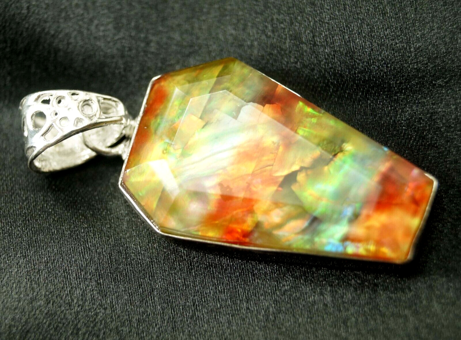 AAA 40.55 Ct Natural Ammolite 925 Solid Silver Pendant Certified Gemstone