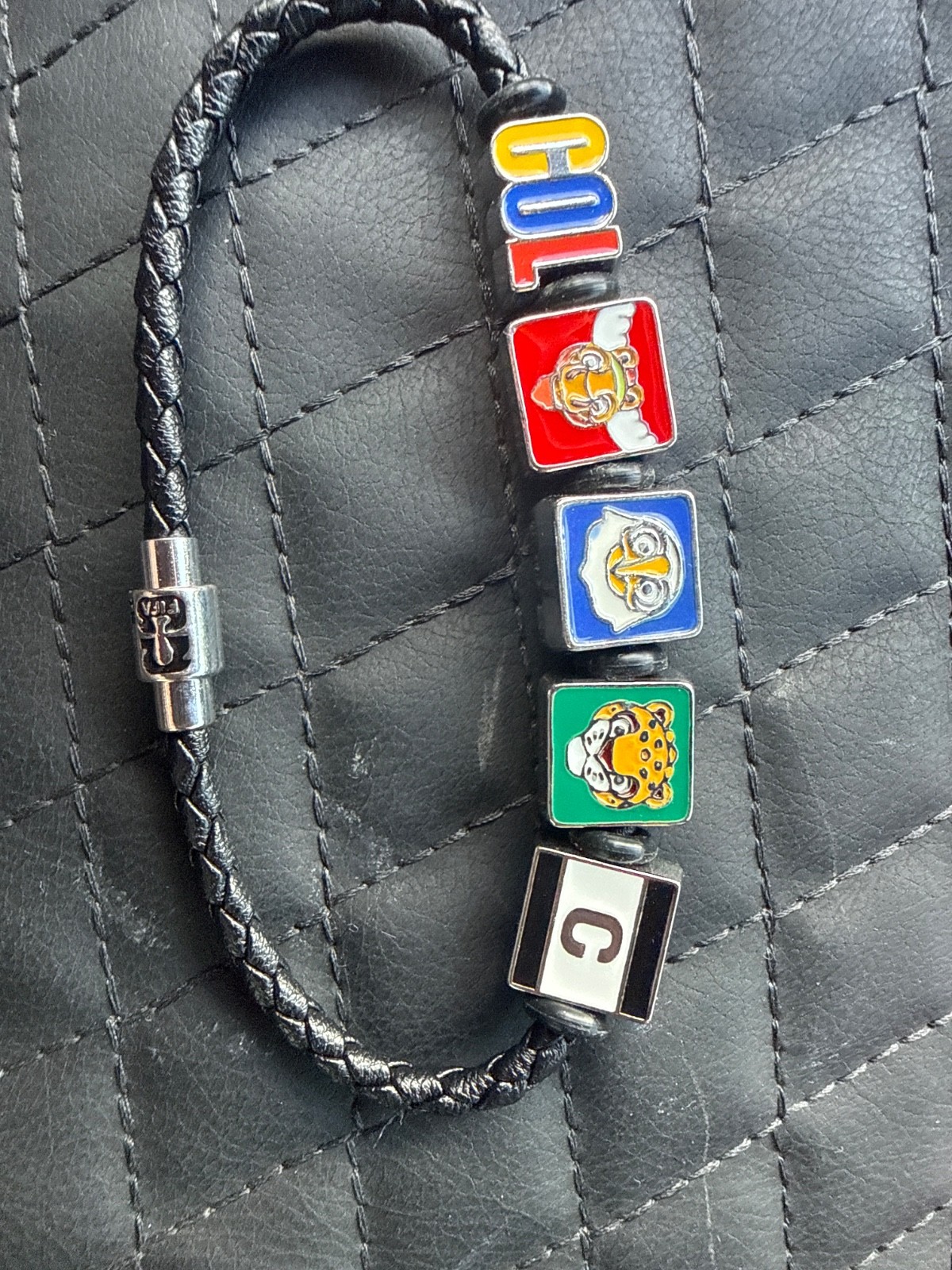 FIFA Braided black Leather Beaded Charm Bracelet Magnetic Clasp Sports Colombia