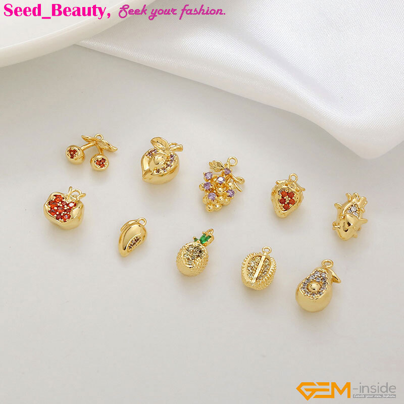 18k Gold Filled Plant Fruit Crystal Charm Pendant Bead Jewelry Making Not plated
