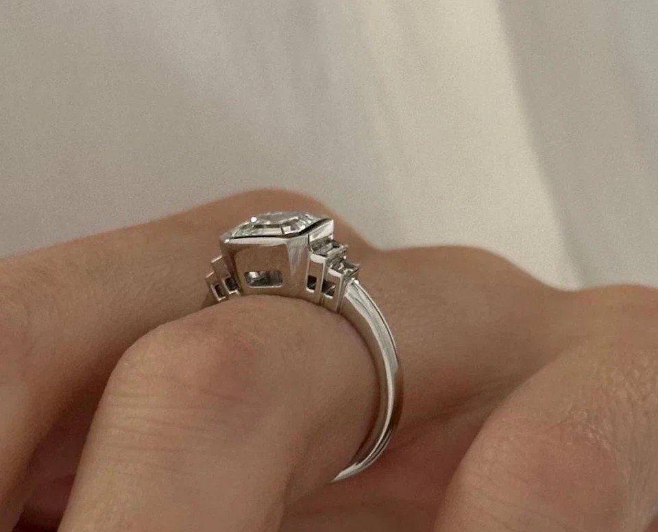 IGI 3.75 CT Asscher F-VS1 Lab Grown Diamond Women Engagement Ring 14k White Gold