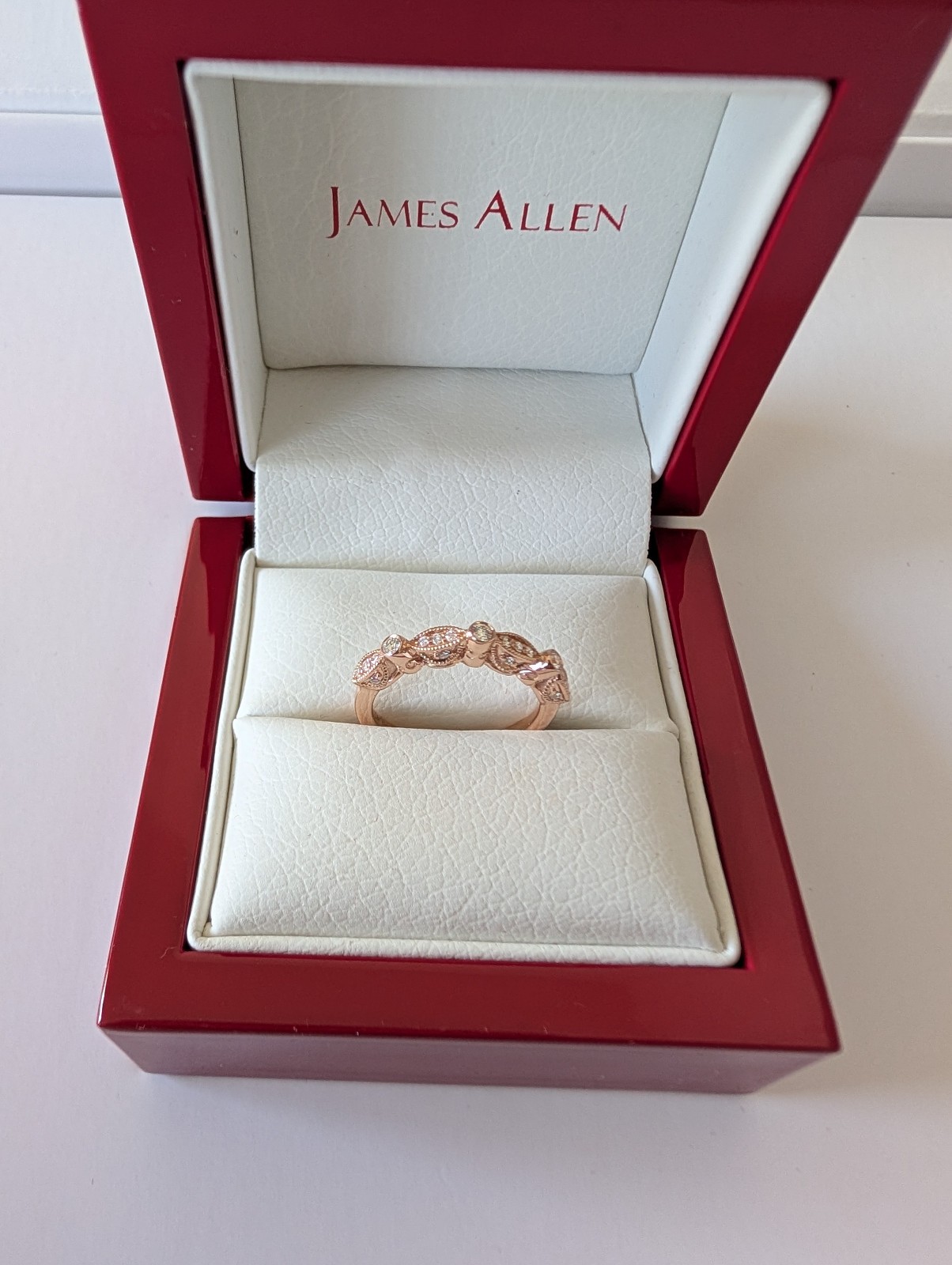 James Allen Bezel & Pavé Diamond Wedding Ring Band 14K Rose Gold 2mm Size 5