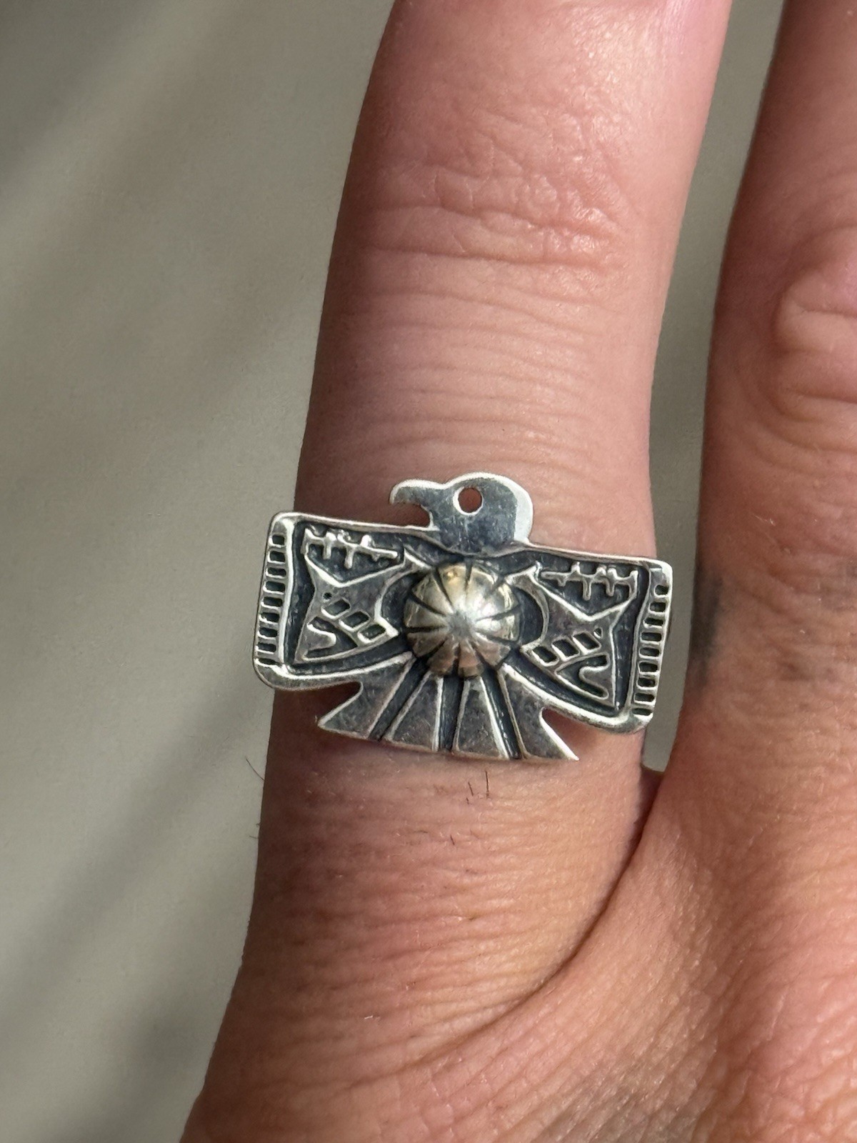 STERLING SILVER STAMPED THUNDERBIRD CONCHO SHOT BAND RING Sz 6,9,or 10 .925