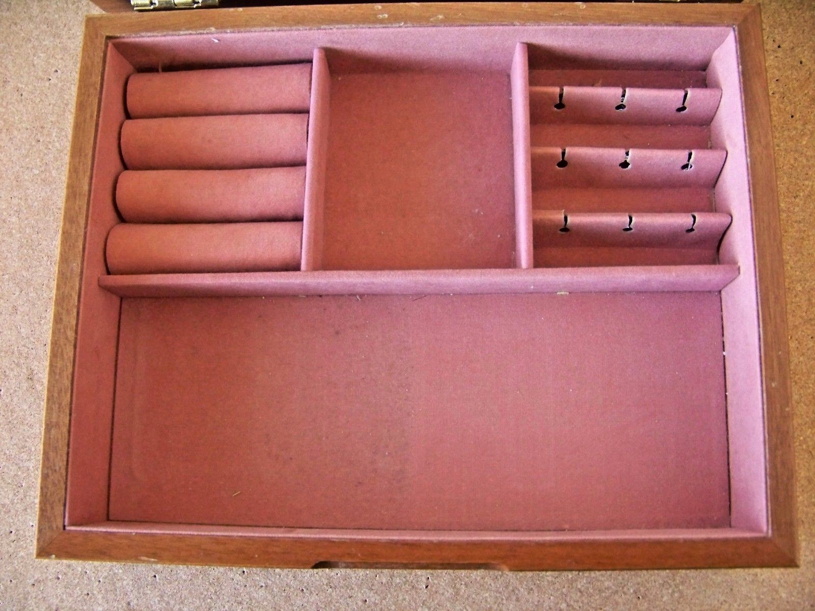 wood jewelry box with padded top rings earrings misc. mirror inside of lid