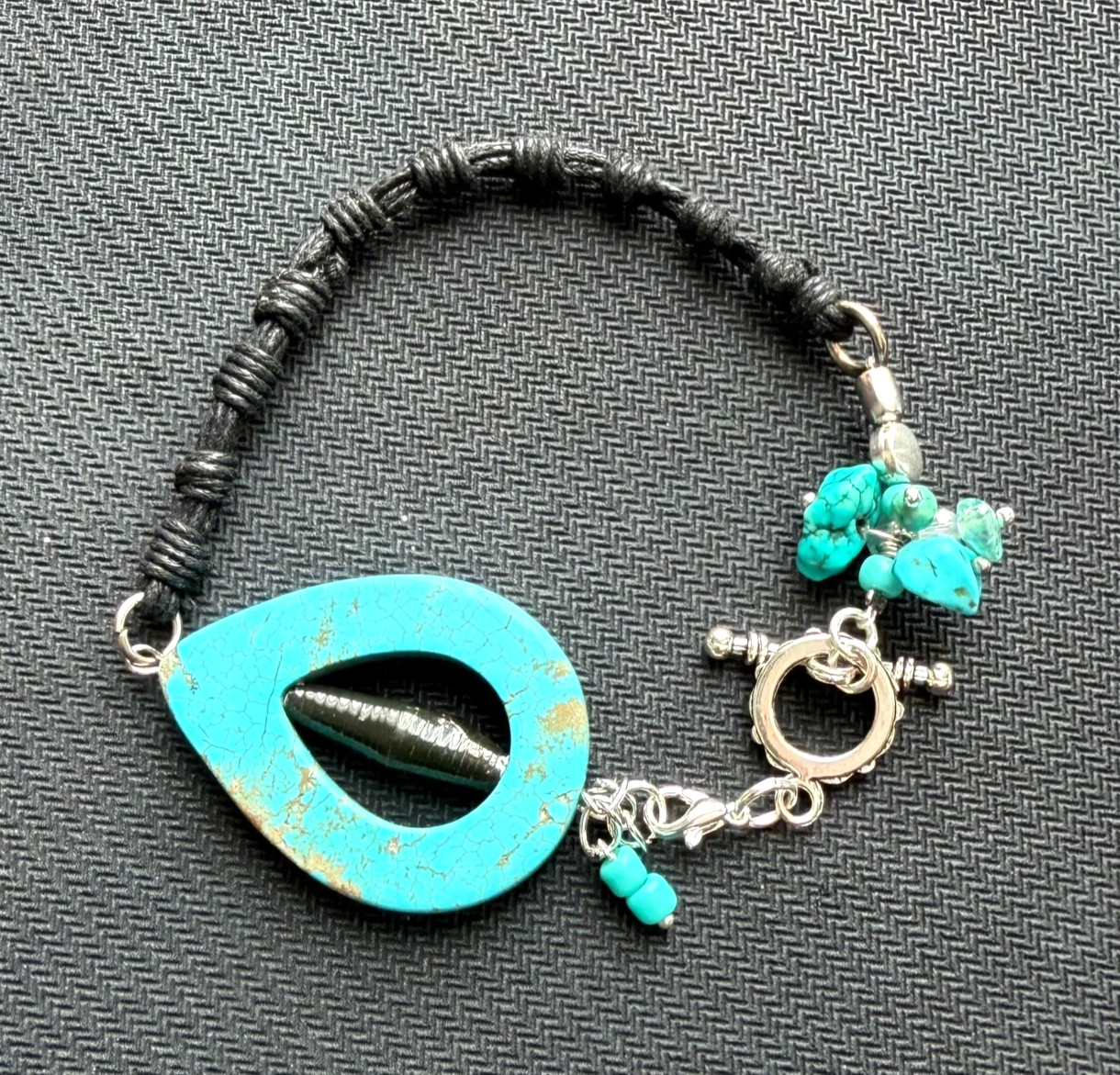 Fine blue turquoise cuff Bracelet jewelry for women Handmade macrame boho stile