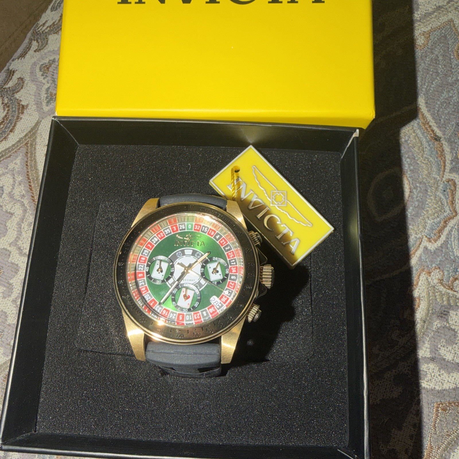 Invicta Speedway Men’s Watch 50873 -39.5mm Gold&Green Roulette Dial. W Box&tags