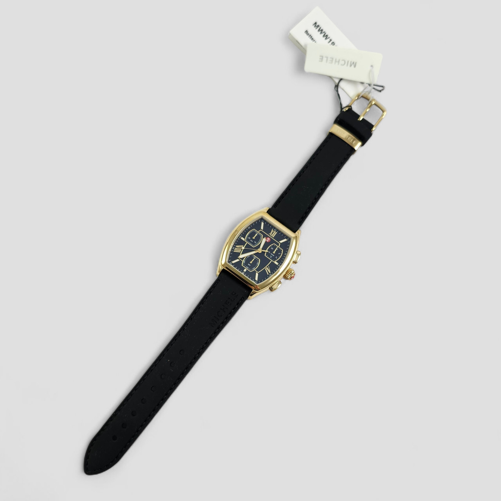 NEW Michele Releve Sport Black & Gold Stainless Watch Silicone Band MWW19C000001