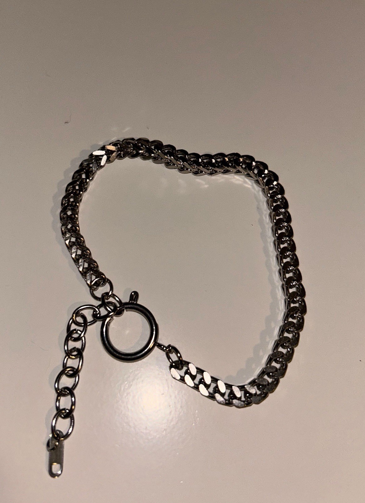 Silver Tone Curb Link Chain Bracelet Toggle Closure Adjustable Extender