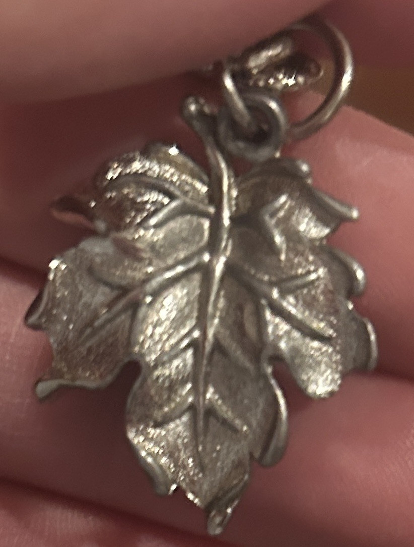 VTG Heavy SILVER Tone Metal LEAVES NUTS Baubles CHARM BRACELET