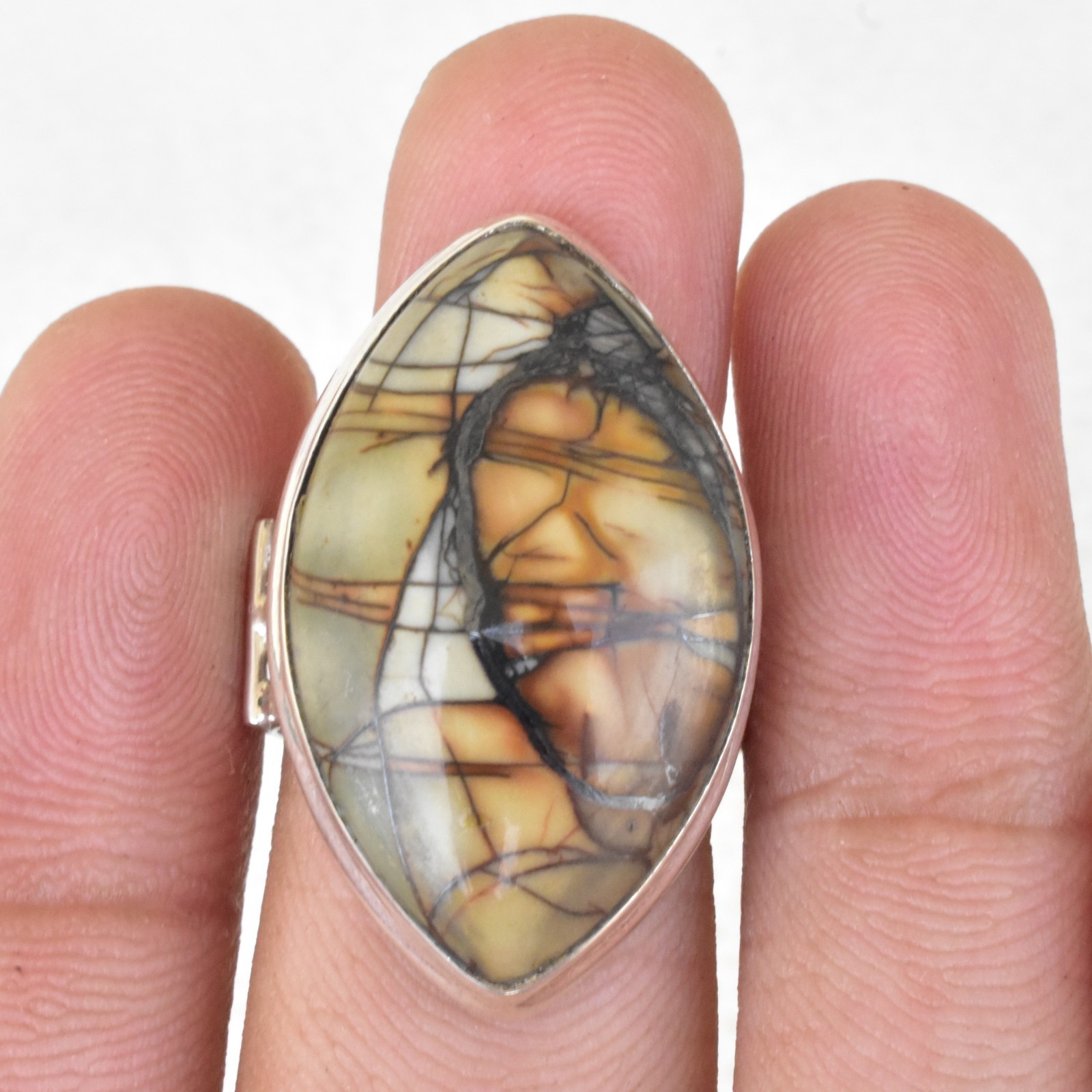 SPIDER WEB JASPER NATURAL GEMSTONE 925 SOLID STERLING SILVER JEWELRY RING 3 TO12
