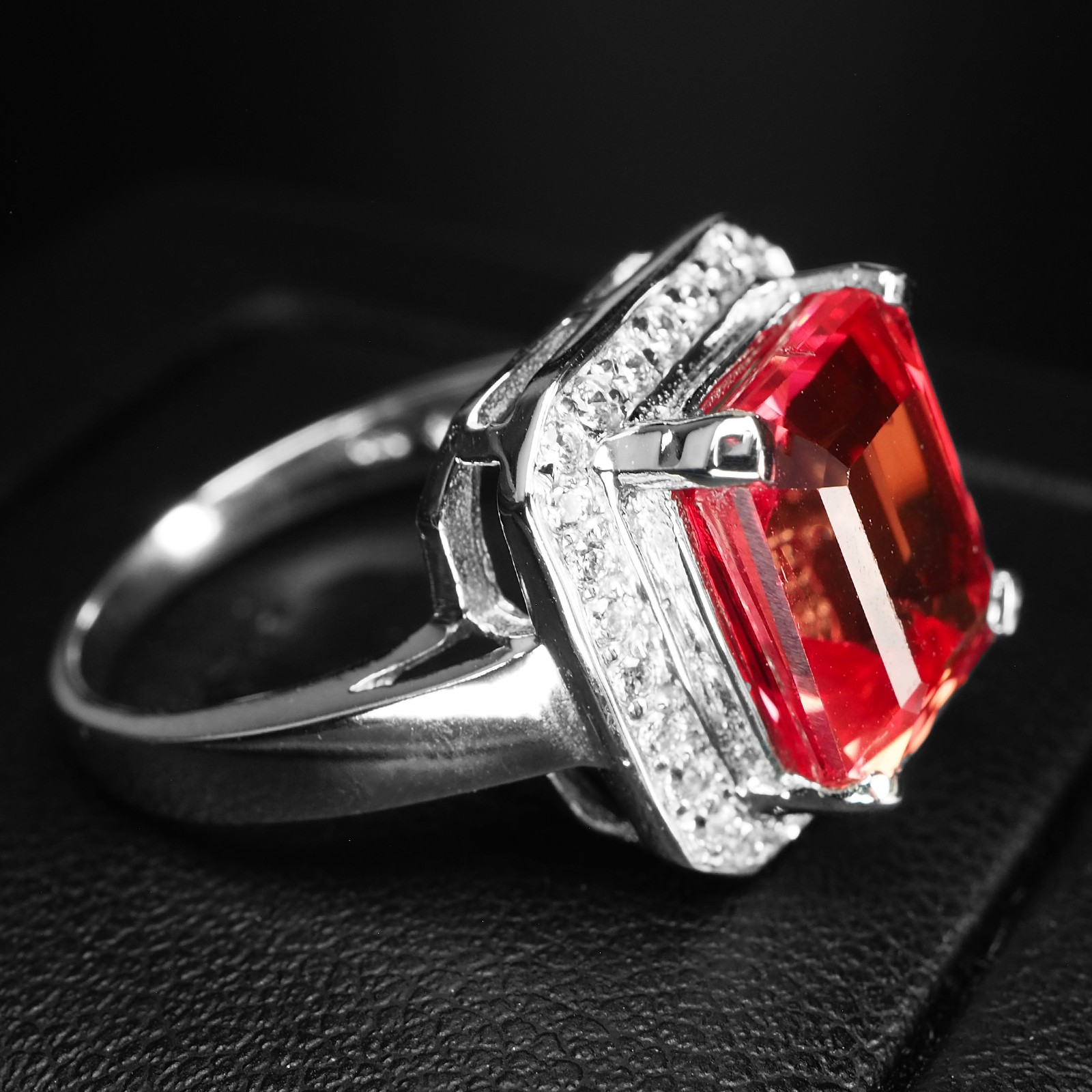 Pristine Sunset Pink Sapphire Baguette 7.06Ct 925 Sterling Silver Handmade Rings