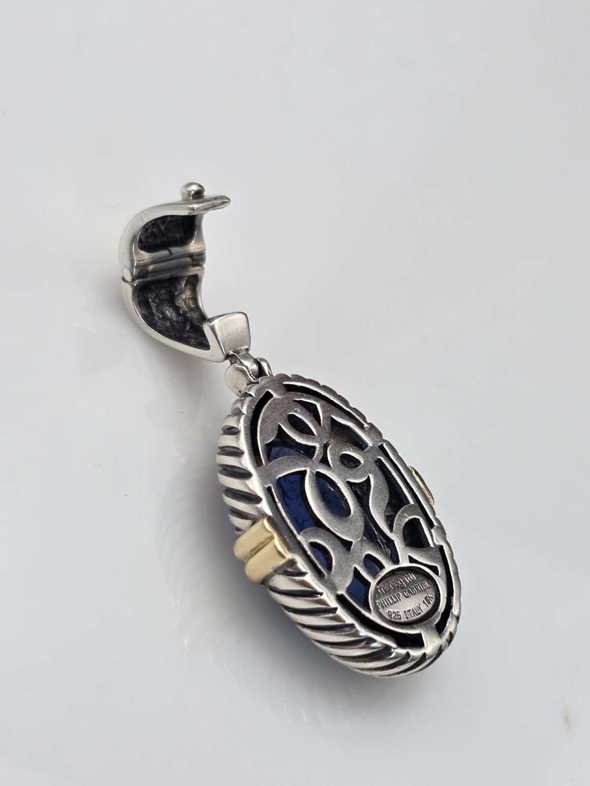 PHILLIP GABRIEL MENEGATTI 18K GOLD STERLING SILVER BLUE WOMAN GLASS PENDANT