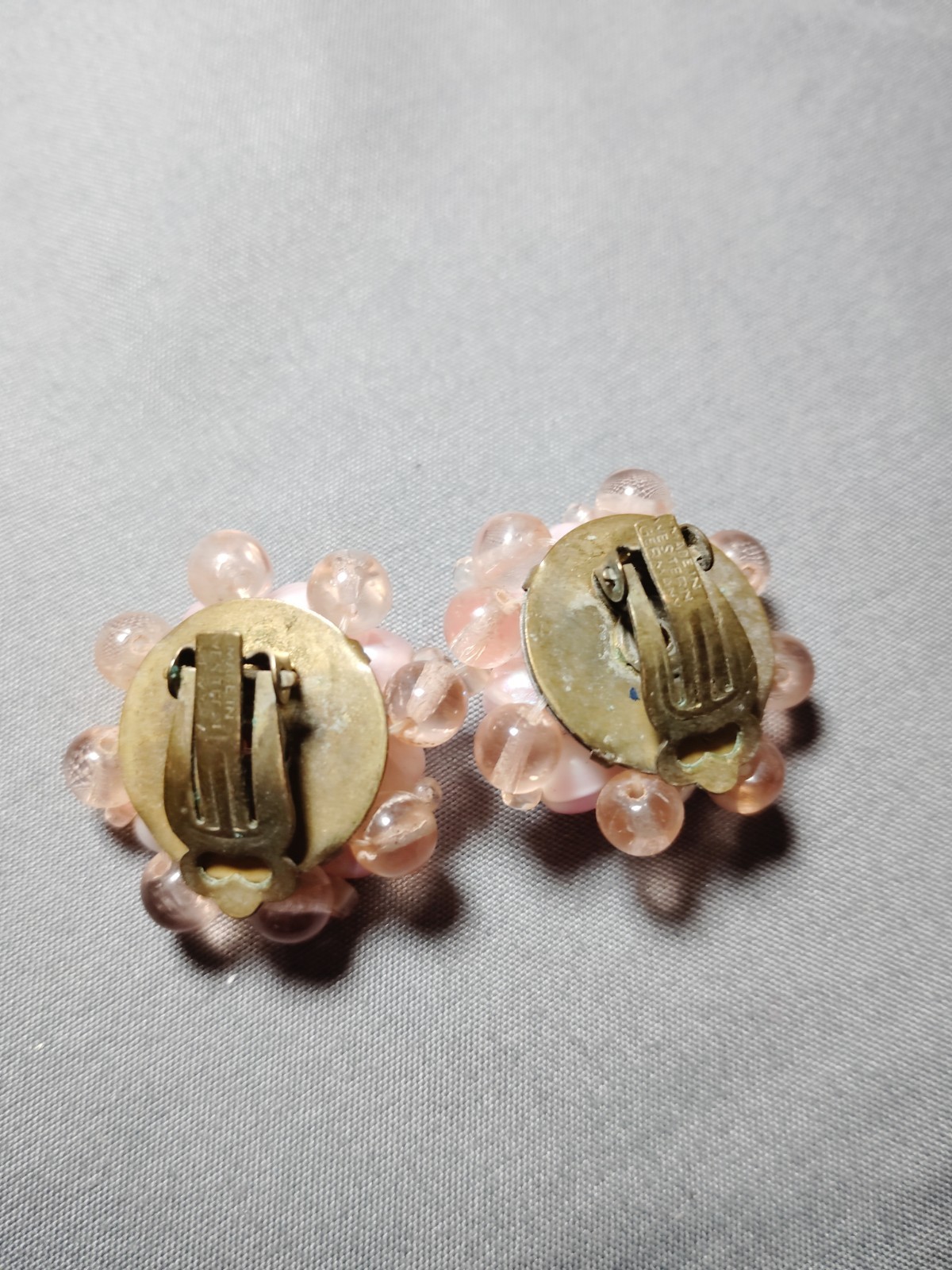 Vintage West Germany Pink Beaded Cluster Clip On Earrings Made in Western German