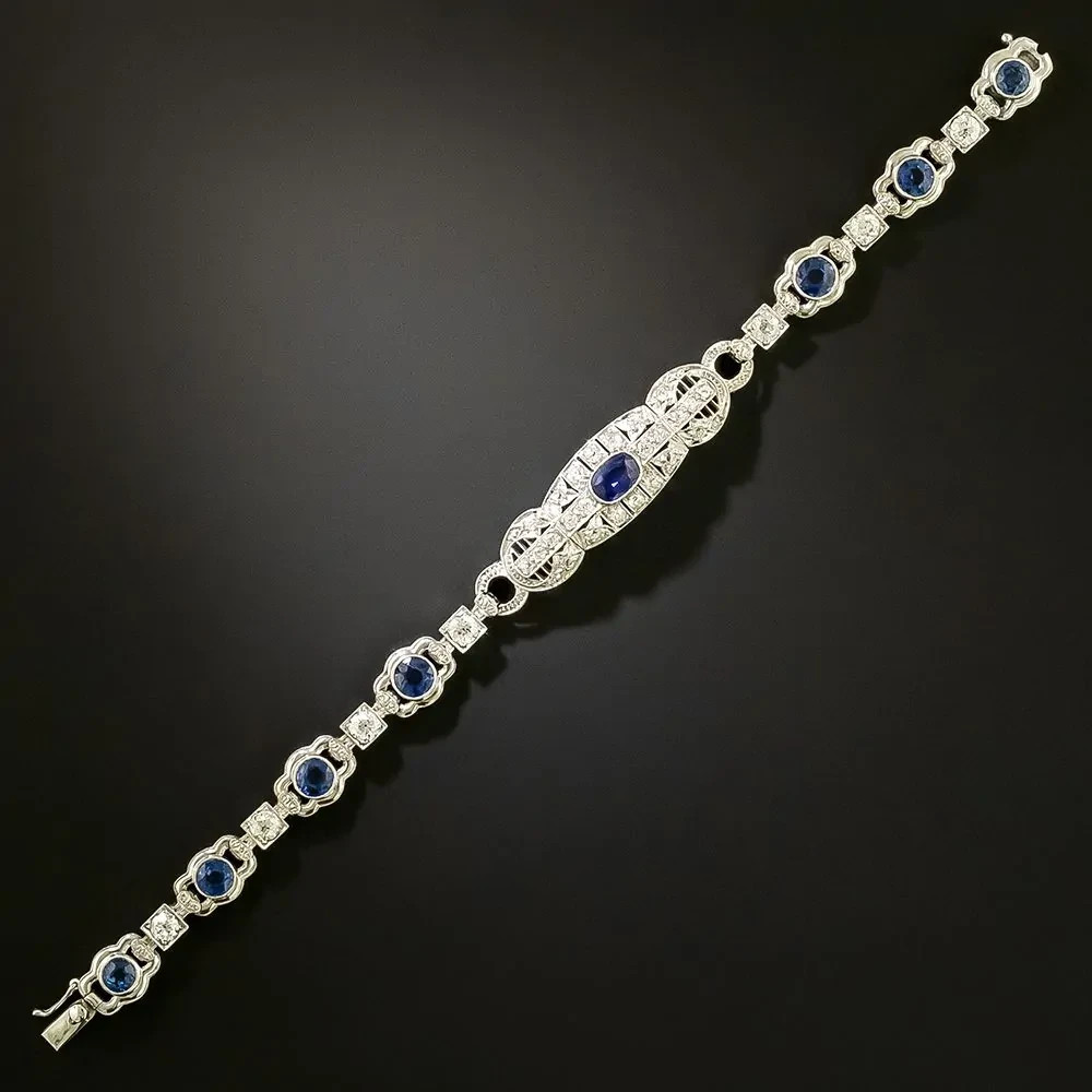 12Ctw Oval Cut Lab Created Blue Sapphire Art Deco Bracelet 14K White Gold Plated