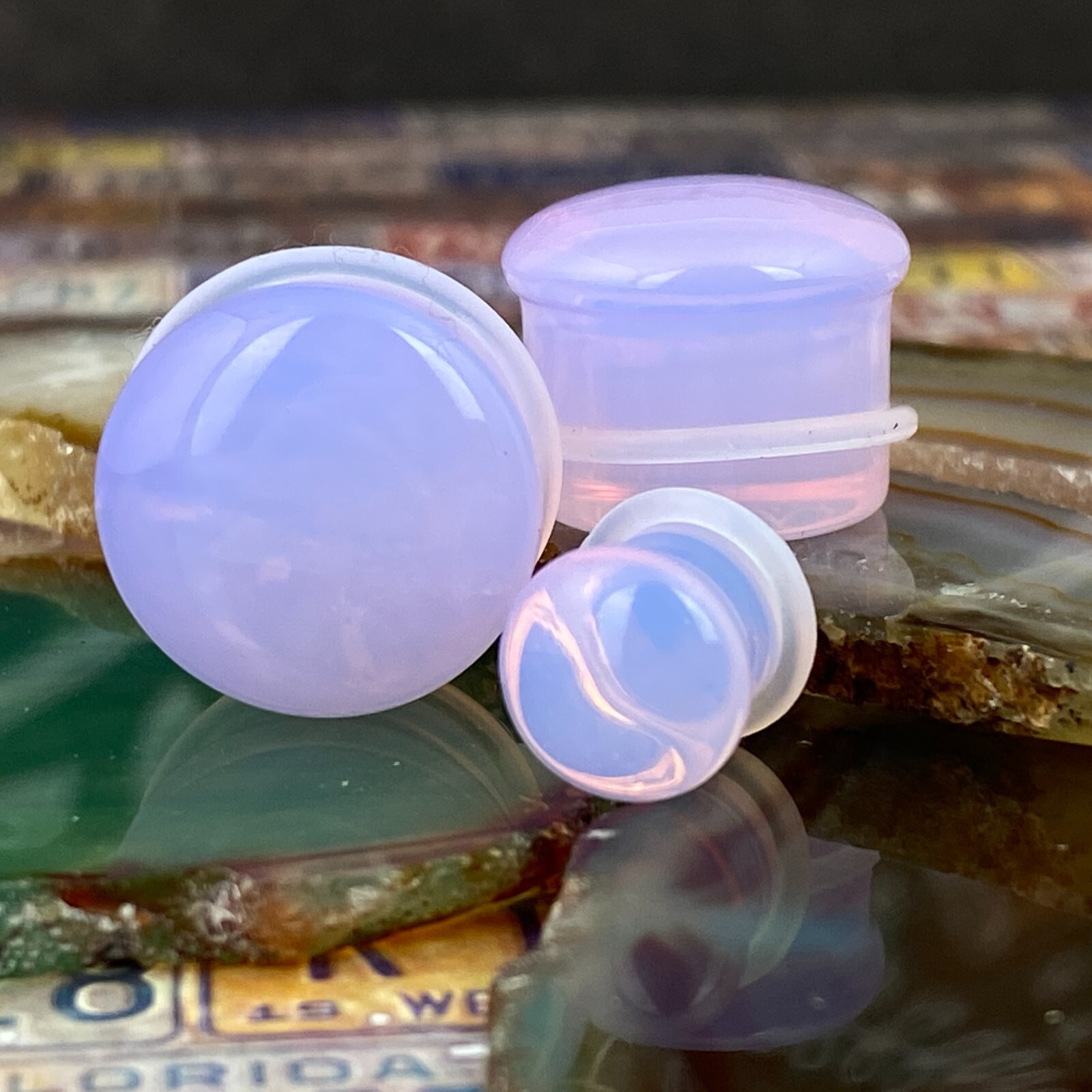 Lavender Opalite Stone Single Flare Plugs (STN-741) set ear gauges PICK SIZE