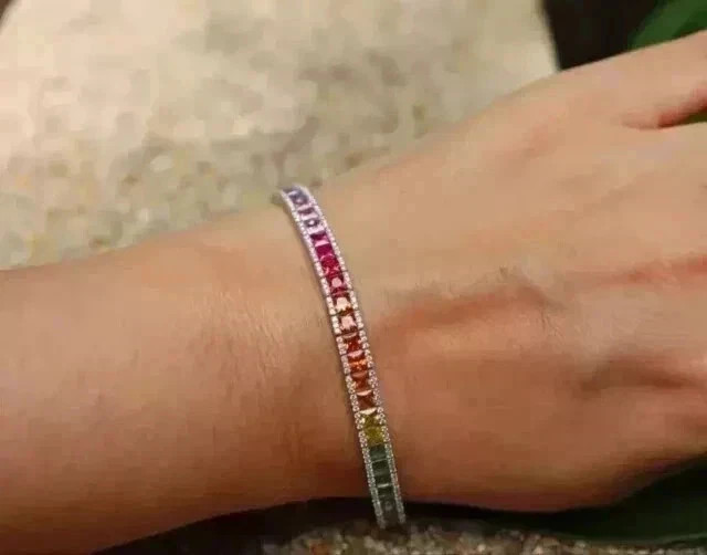 20 Ct Lab Created Rainbow Sapphire Women’s Tennis Bracelet 14k White Gold Plated