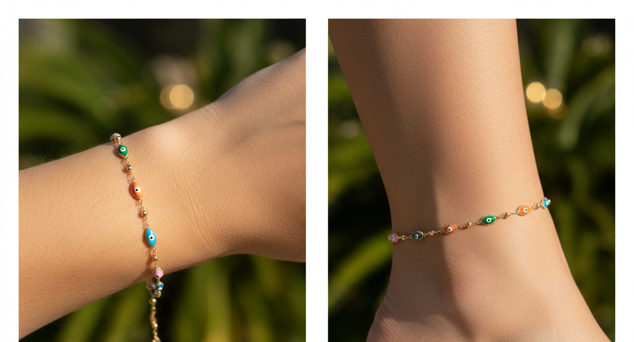 Dainty Evil Eye Station Bracelet | 18K Gold Plated Brass with Colorful Enamel