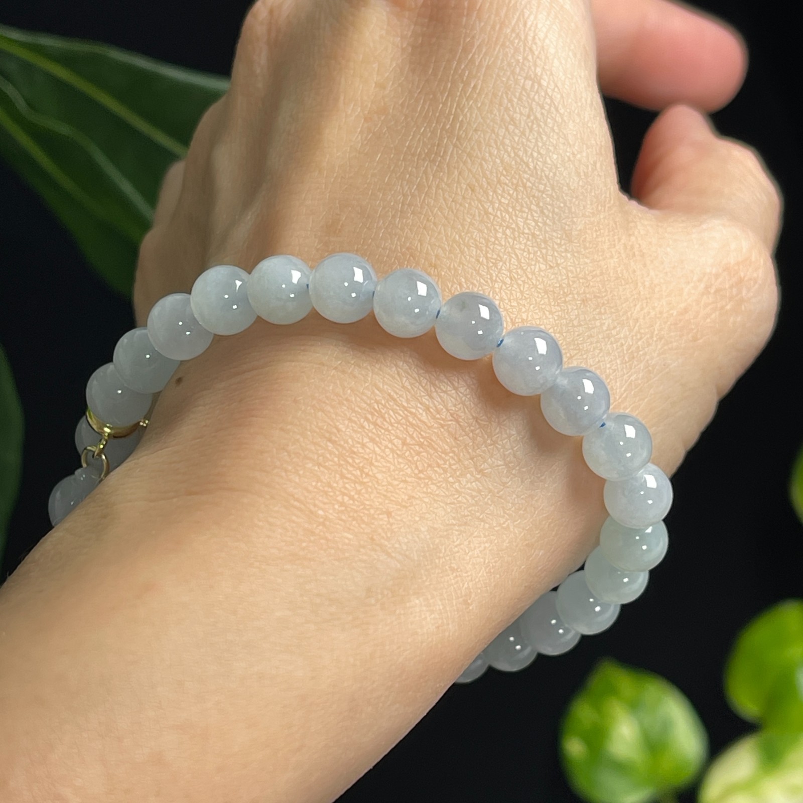 Certified Natural Jadeite Skyblue Beads Bracelet With Apple Charm 0302