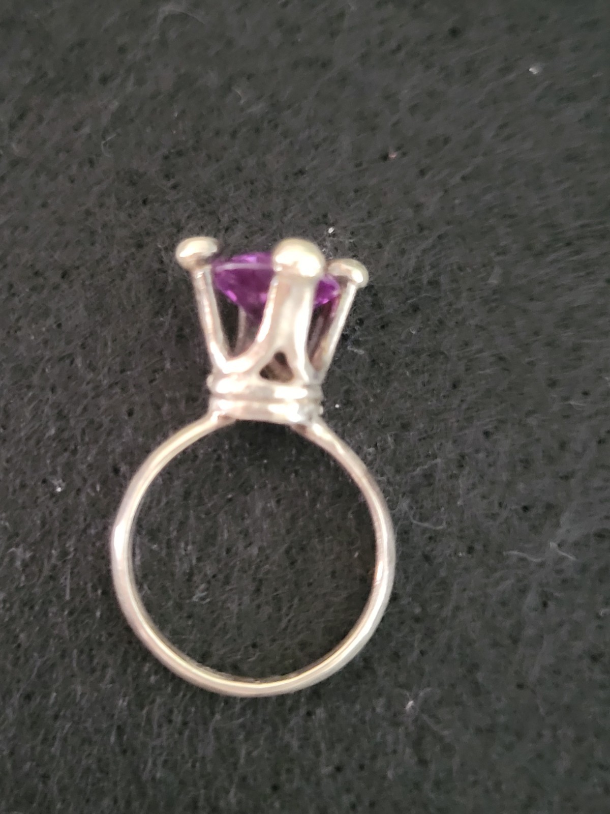 Vintage Eagle 3 Mexican Mexico Purple Amethyst Sterling Silver Crown Ring