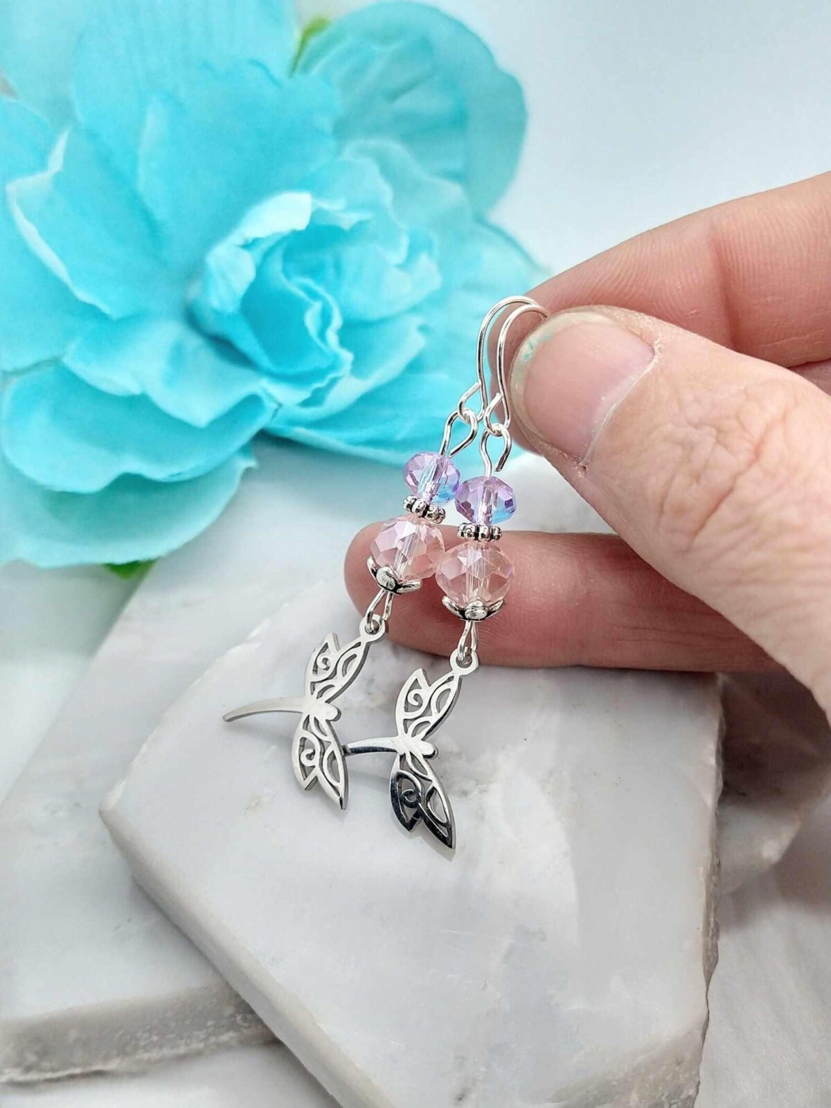 Dragonfly Charm Earrings – Stainless Steel Jewelry – Gift For Nature Lover