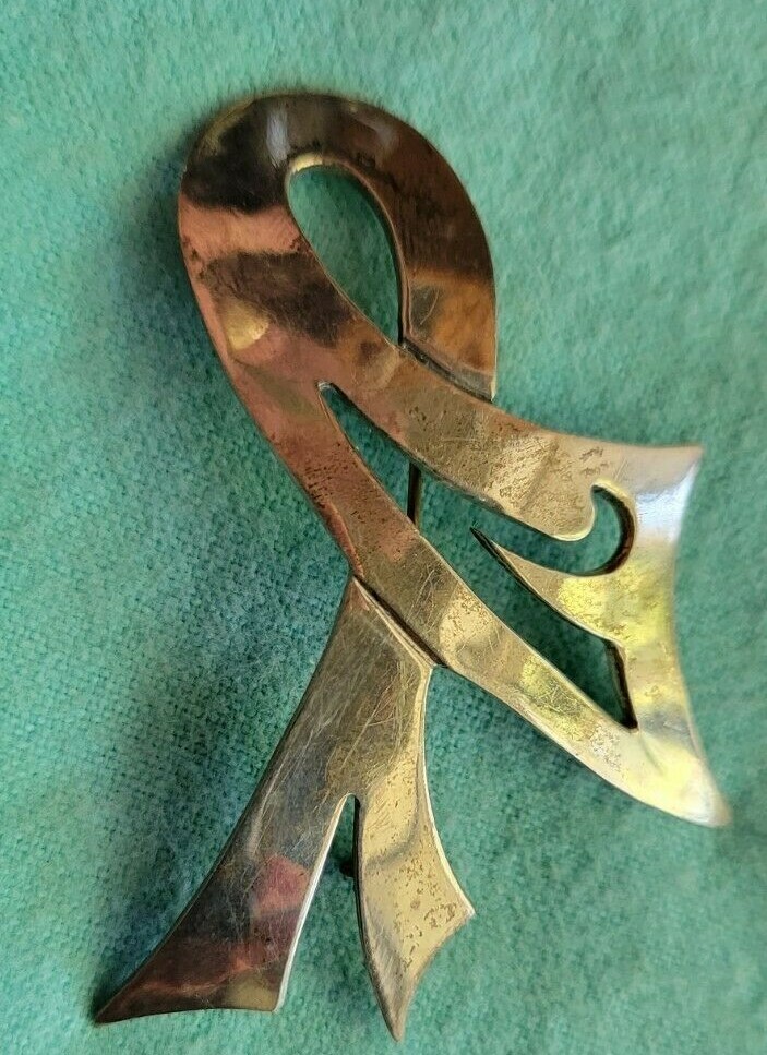 Signed TM-96 Sterling Fertility Ribbon Pin Brooch