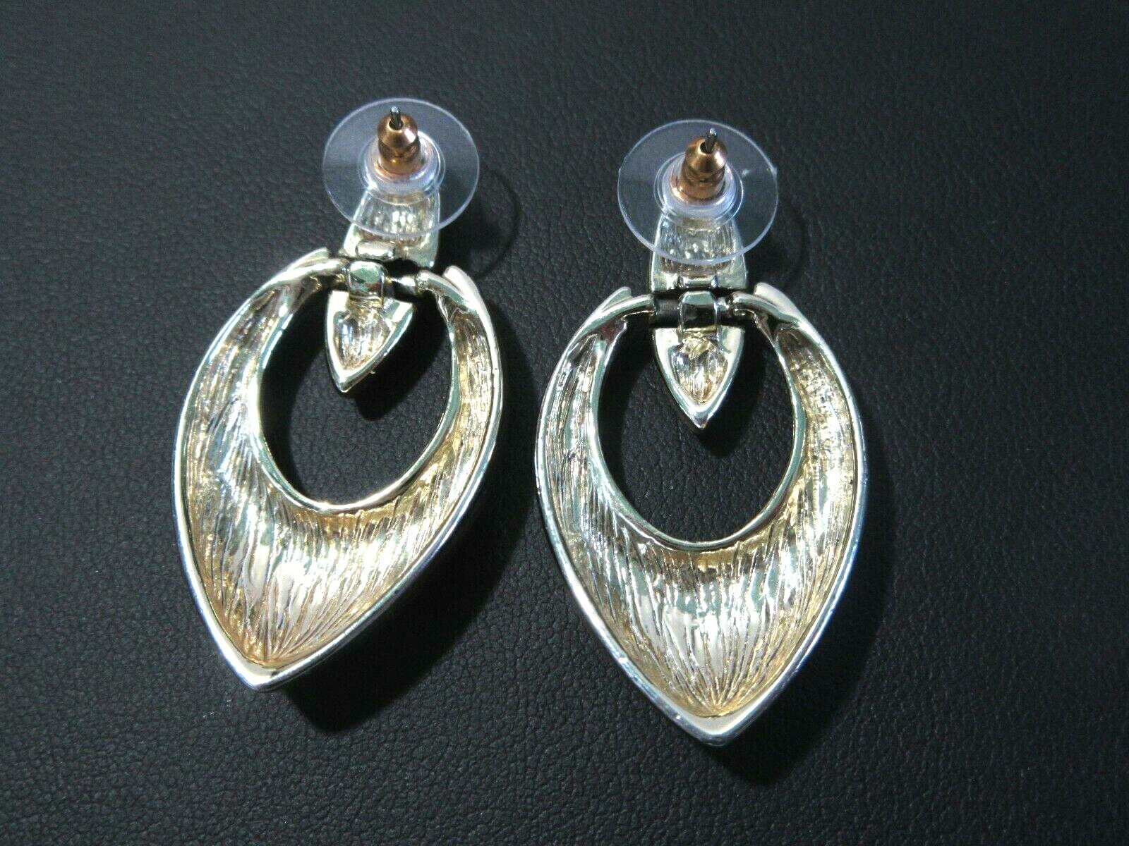 PIERCED EARRINGS DANGLE HOOPS SHINY GOLD TONE 1980’S DISCO ERA DANGLE